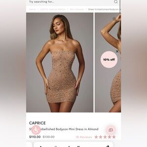 CAPRICE
Sheer Embellished Bodycon Mini Dress in Almond